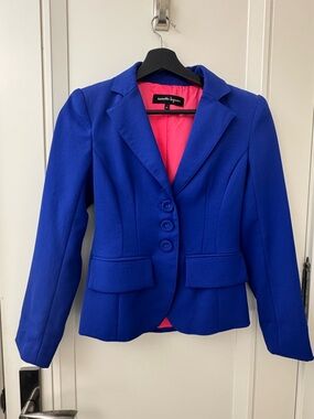 Nanette Lepore Cobalt Blue Women's Tailored Blazer with Pink Lining